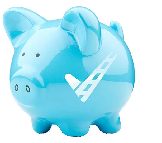 Blaues Sparschwein mit VerkehrsFair-Logo